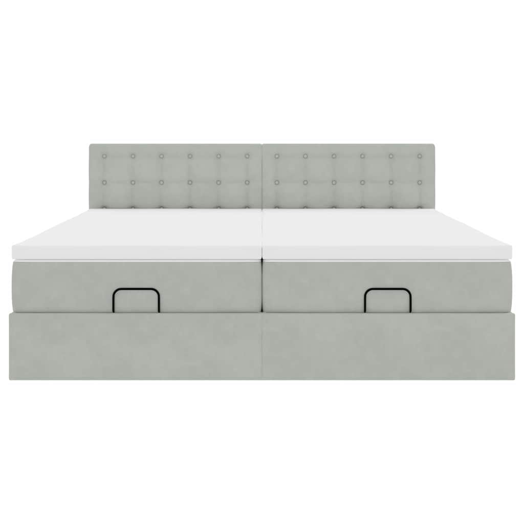 Ottoman-Bett mit Matratzen & LEDs Hellgrau 200x200 cm Samt