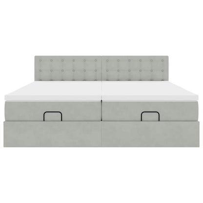 Ottoman-Bett mit Matratzen & LEDs Hellgrau 200x200 cm Samt