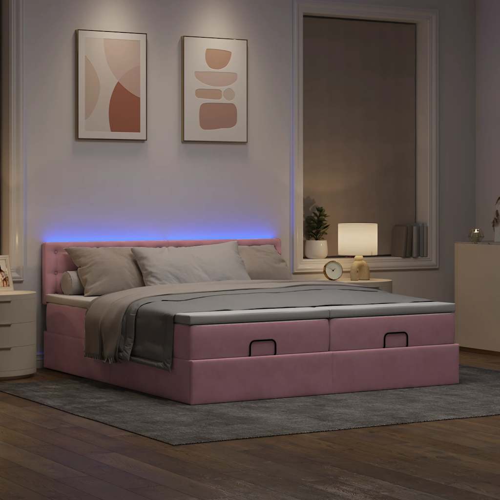 Ottoman-Bett mit Matratzen & LEDs Rosa 200x200 cm Samt