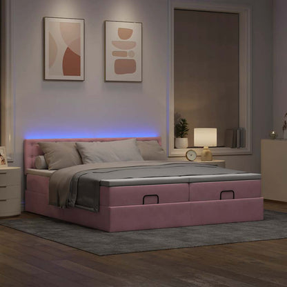 Ottoman-Bett mit Matratzen & LEDs Rosa 200x200 cm Samt