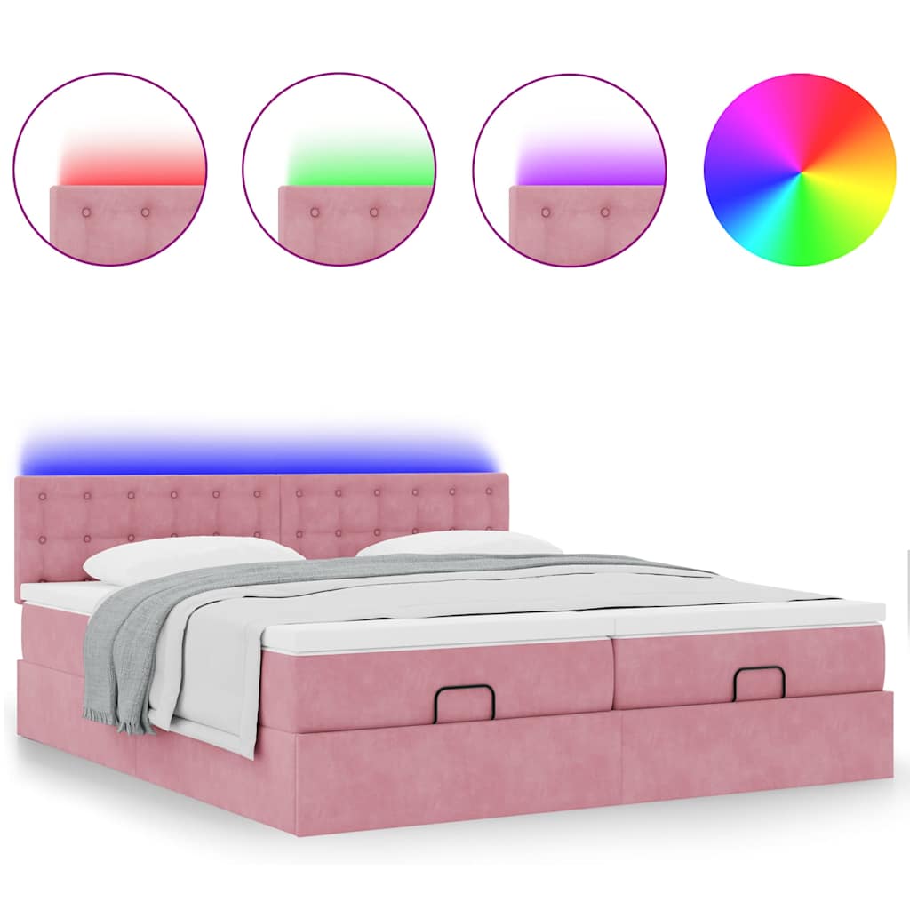 Ottoman-Bett mit Matratzen & LEDs Rosa 200x200 cm Samt