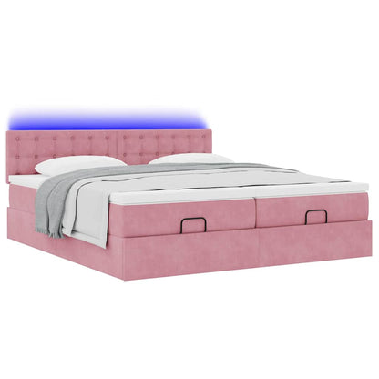 Ottoman-Bett mit Matratzen & LEDs Rosa 200x200 cm Samt