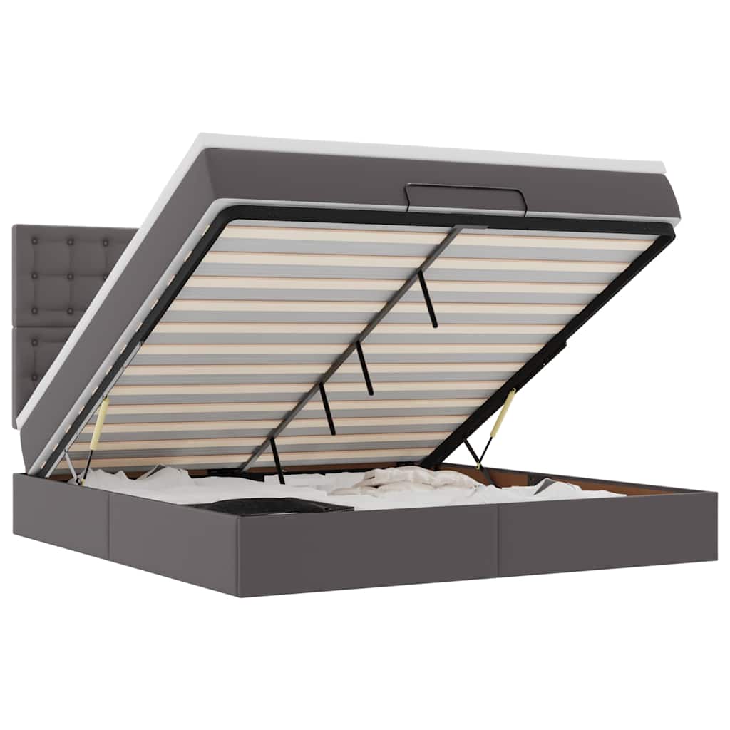Ottoman-Bett mit Matratze Grau 160x200 cm Kunstleder