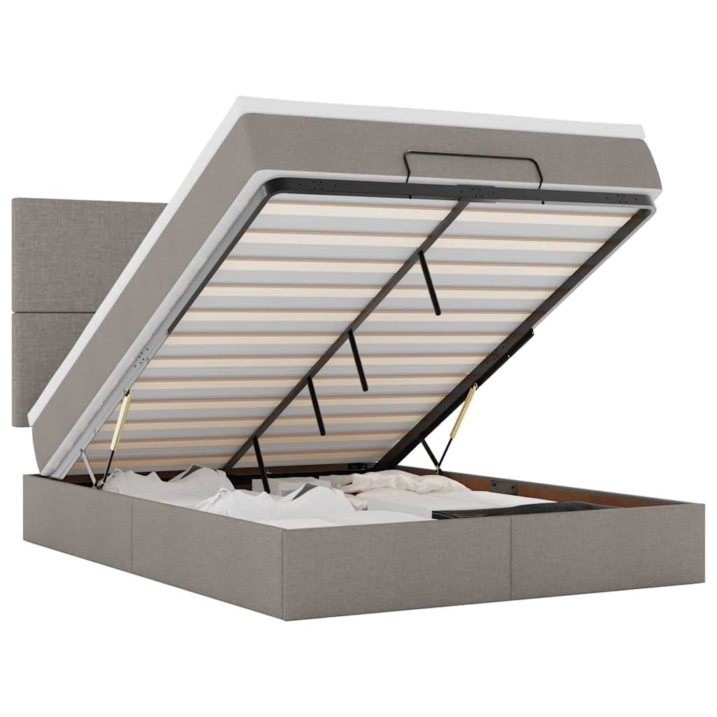 Ottoman-Bett mit Matratze Taupe 140x200 cm Stoff