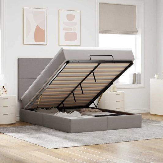 Ottoman-Bett mit Matratze Taupe 140x200 cm Stoff