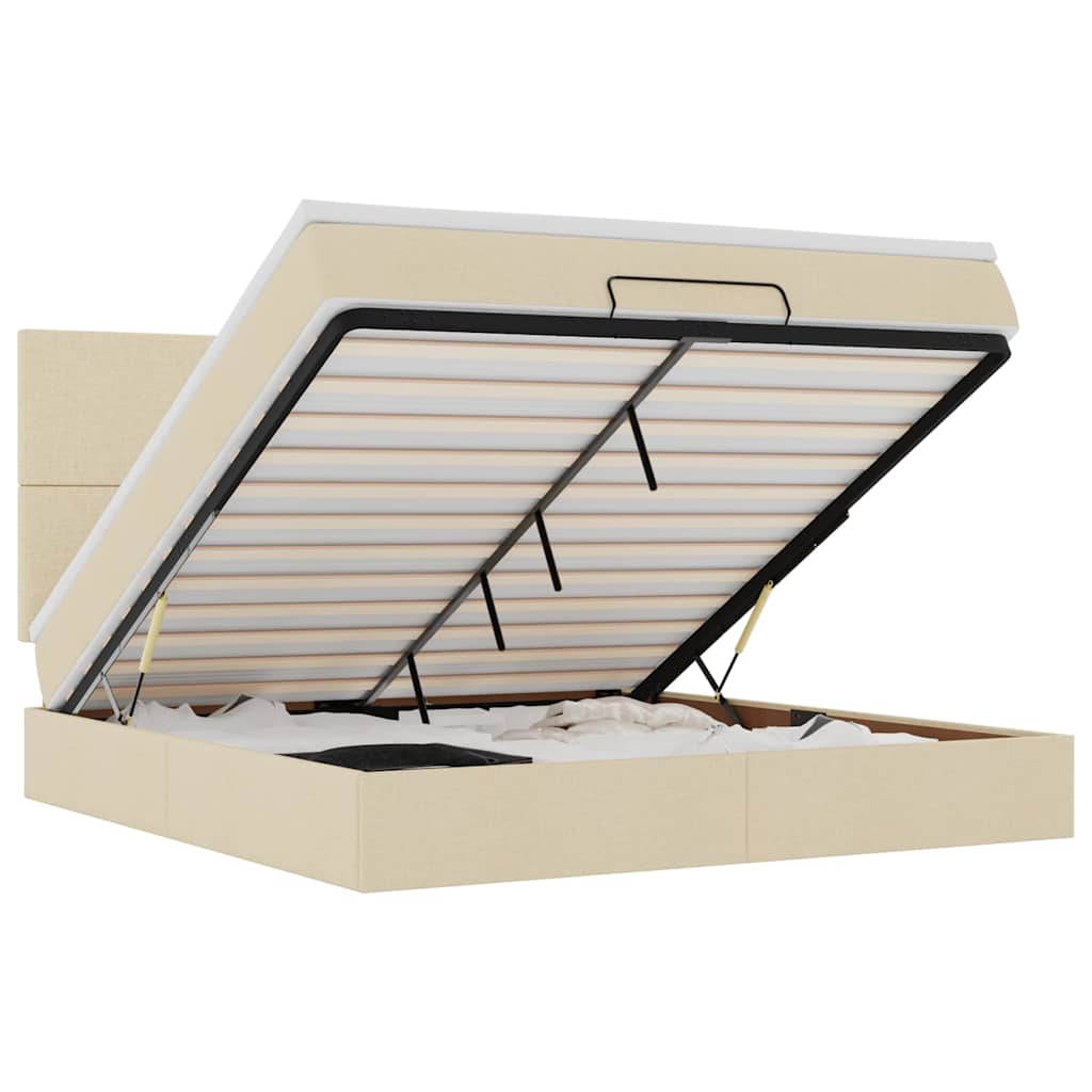 Ottoman-Bett mit Matratze Creme 160x200 cm Stoff