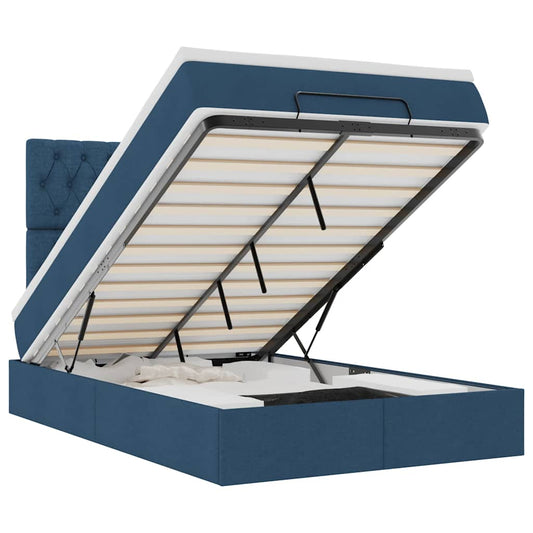 Ottoman-Bett mit Matratze Blau 120x200 cm Stoff