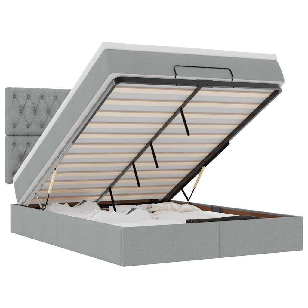 Ottoman-Bett mit Matratze Hellgrau 140x190 cm Stoff