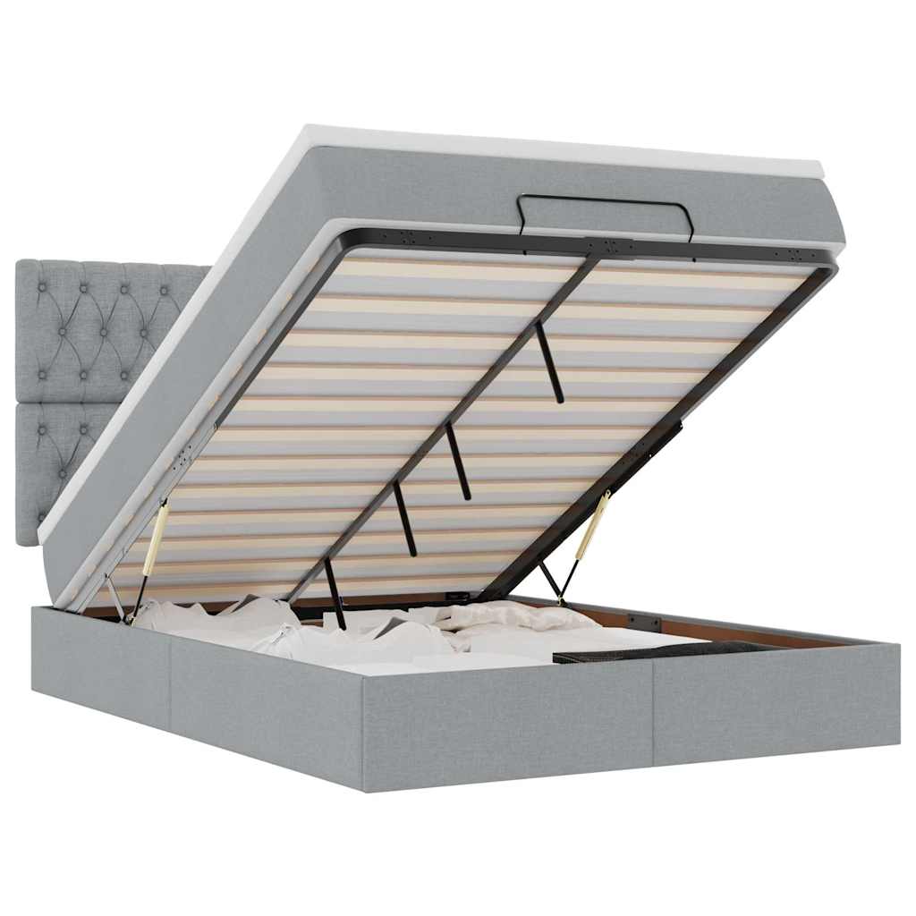 Ottoman-Bett mit Matratze Hellgrau 140x200 cm Stoff