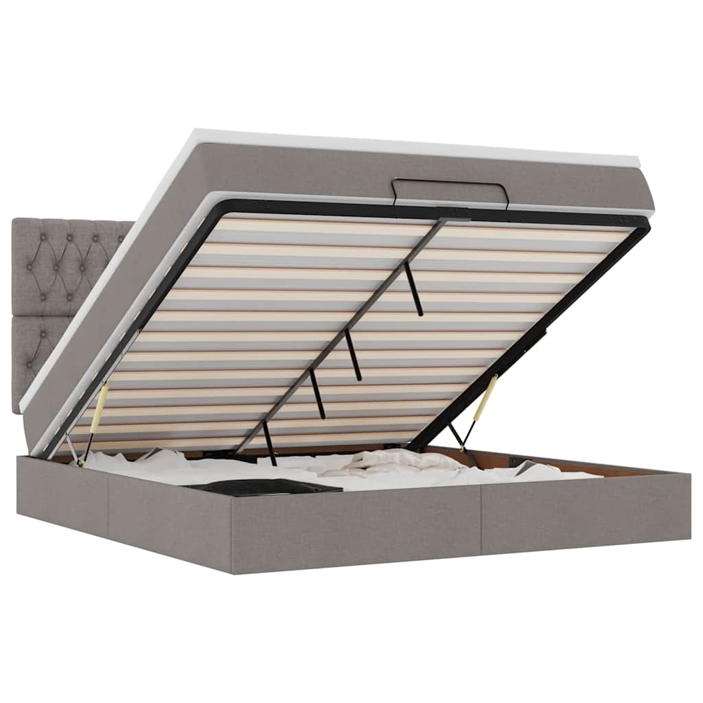 Ottoman-Bett mit Matratze Taupe 160x200 cm Stoff
