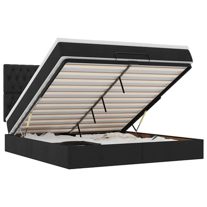 Ottoman-Bett mit Matratze Schwarz 180x200 cm Stoff