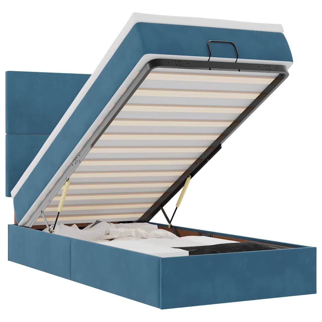 Ottoman-Bett mit Matratzen Dunkelblau 90x190 cm Samt