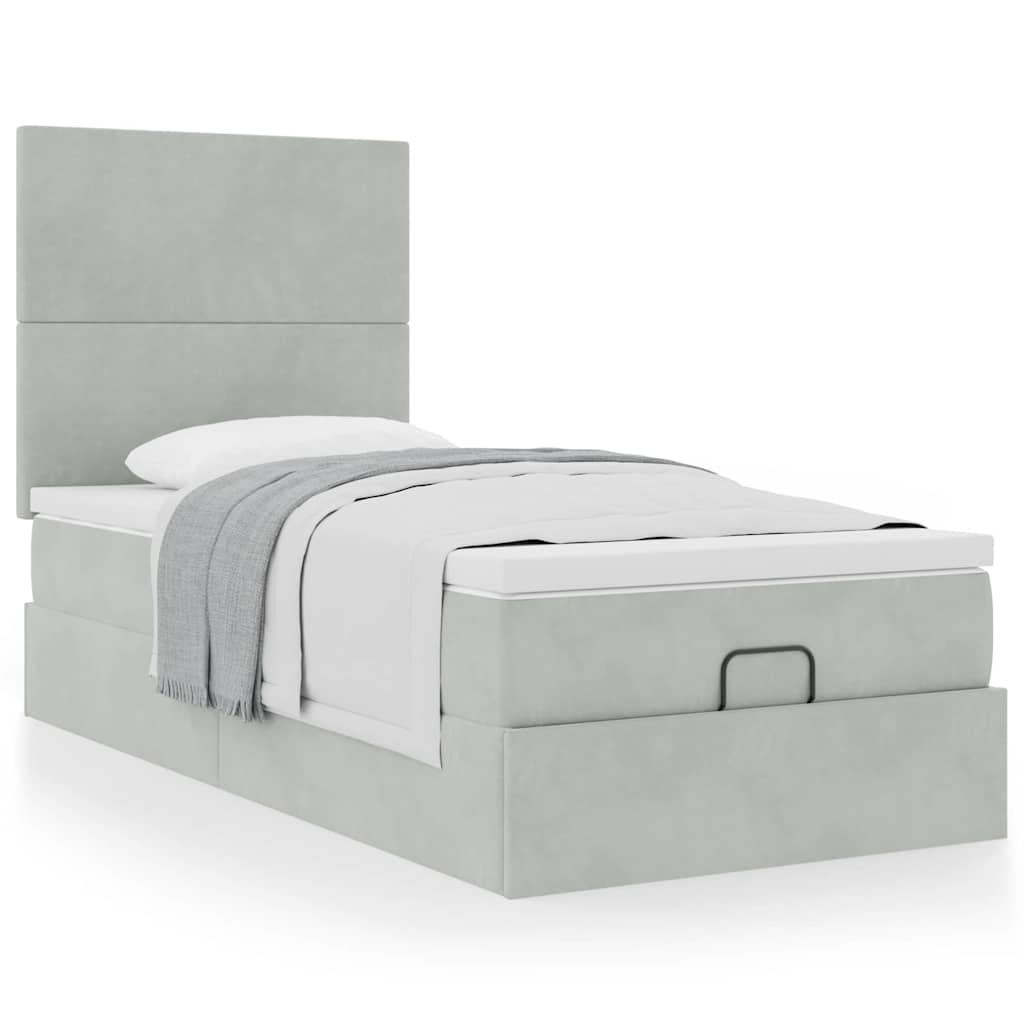 Ottoman-Bett mit Matratzen Hellgrau 100x200 cm Samt