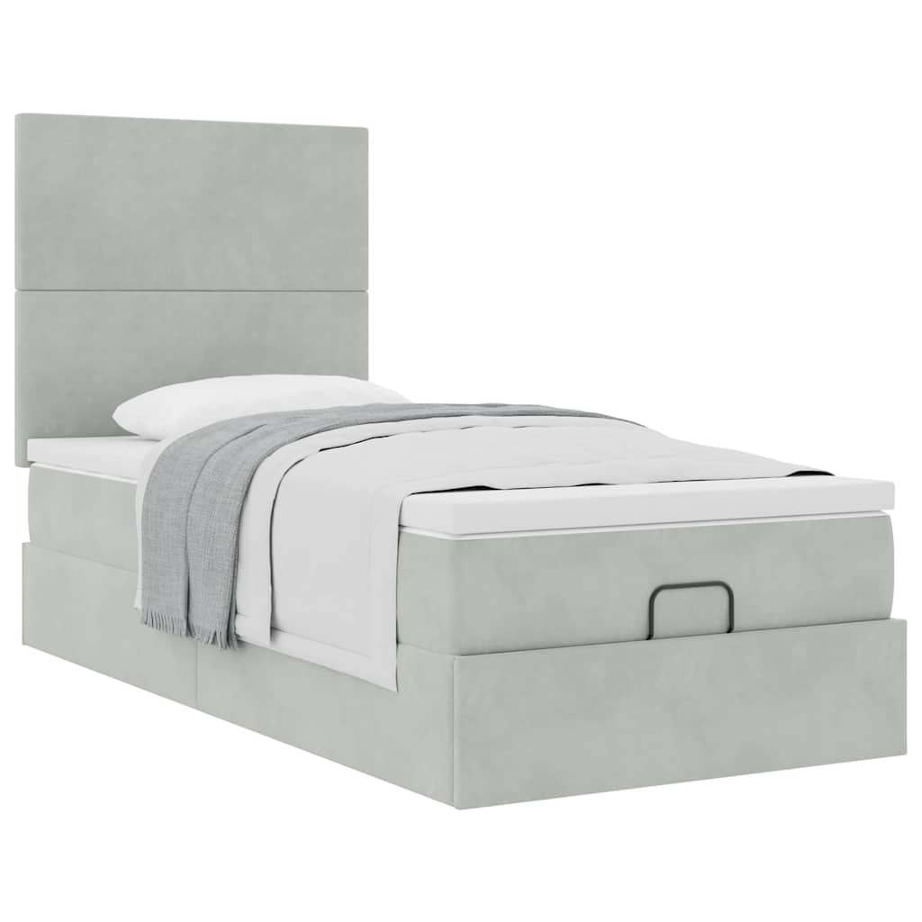 Ottoman-Bett mit Matratzen Hellgrau 100x200 cm Samt