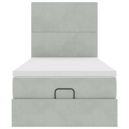Ottoman-Bett mit Matratzen Hellgrau 100x200 cm Samt