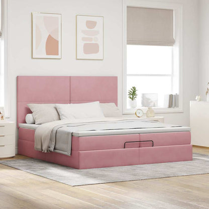 Ottoman-Bett mit Matratzen Rosa 200x200 cm Samt