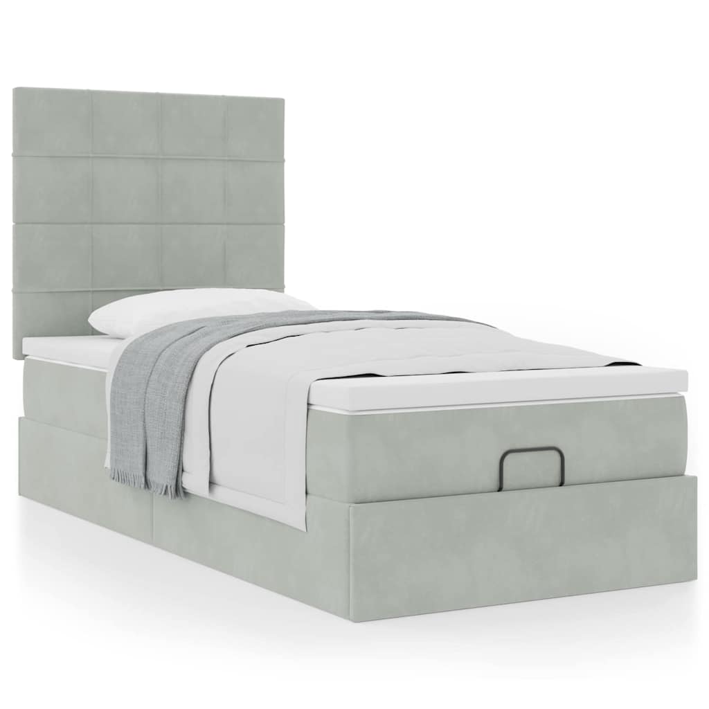 Ottoman-Bett mit Matratzen Hellgrau 100x200 cm Samt