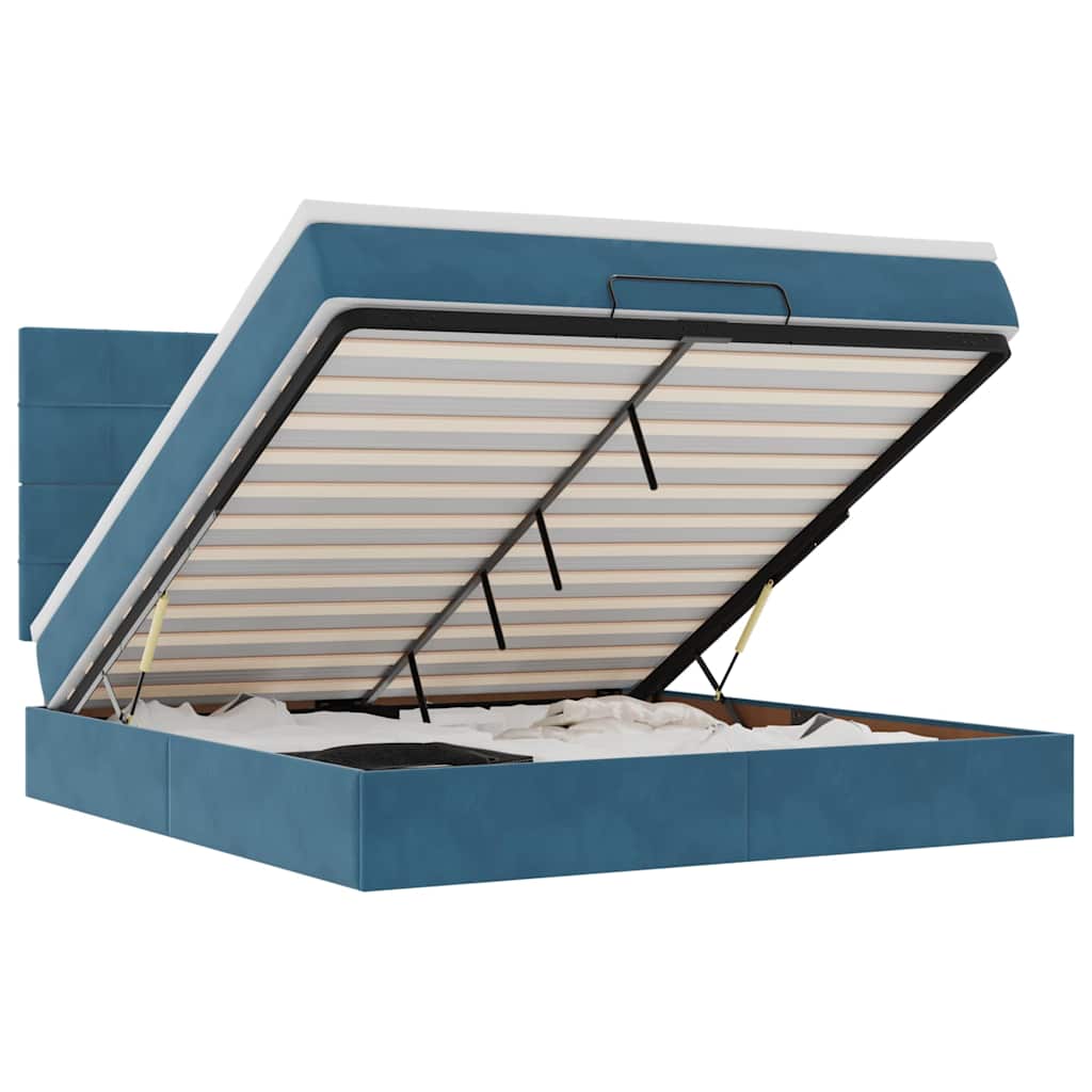 Ottoman-Bett mit Matratzen Dunkelblau 160x200 cm Samt