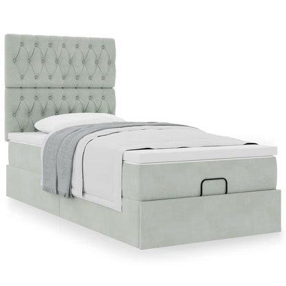 Ottoman-Bett mit Matratzen Hellgrau 100x200 cm Samt