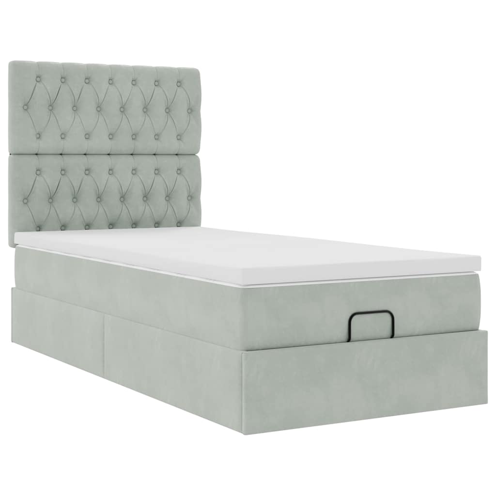 Ottoman-Bett mit Matratzen Hellgrau 100x200 cm Samt
