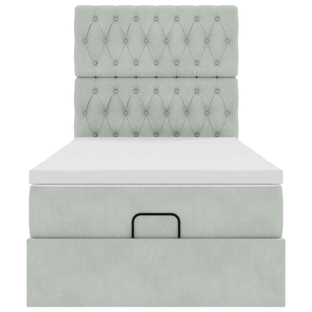 Ottoman-Bett mit Matratzen Hellgrau 100x200 cm Samt