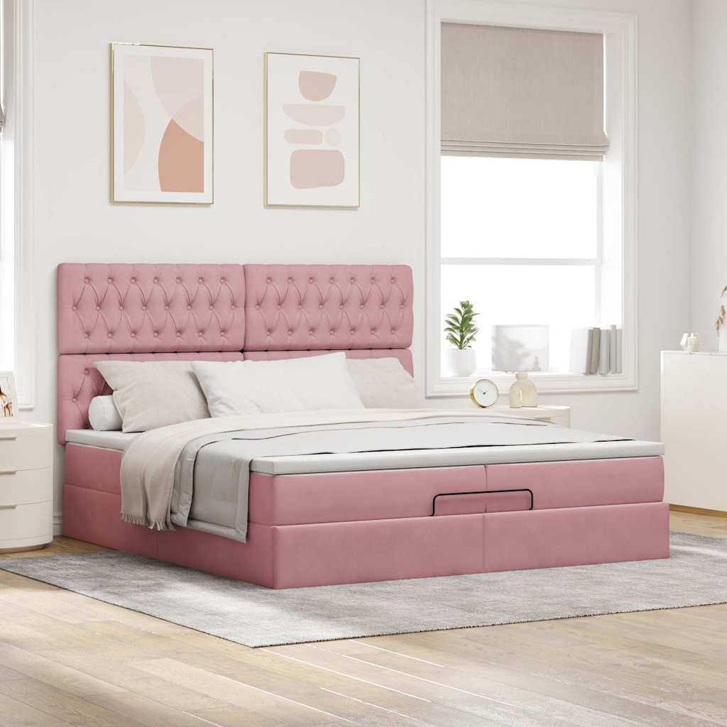 Ottoman-Bett mit Matratzen Rosa 200x200 cm Samt