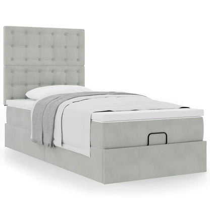 Ottoman-Bett mit Matratzen Hellgrau 100x200 cm Samt