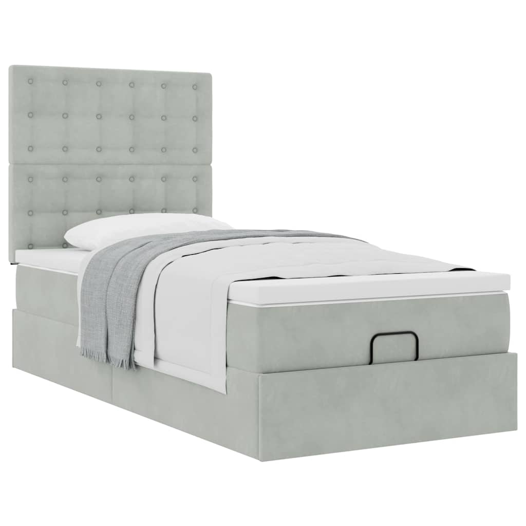 Ottoman-Bett mit Matratzen Hellgrau 100x200 cm Samt