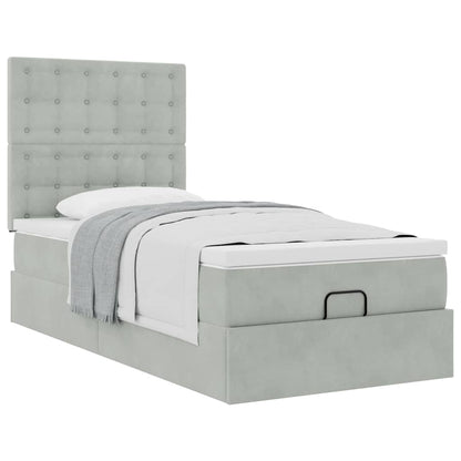 Ottoman-Bett mit Matratzen Hellgrau 100x200 cm Samt