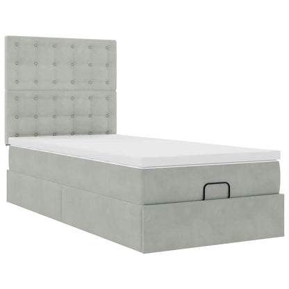 Ottoman-Bett mit Matratzen Hellgrau 100x200 cm Samt