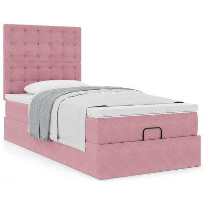 Ottoman-Bett mit Matratzen Rosa 100x200 cm Samt