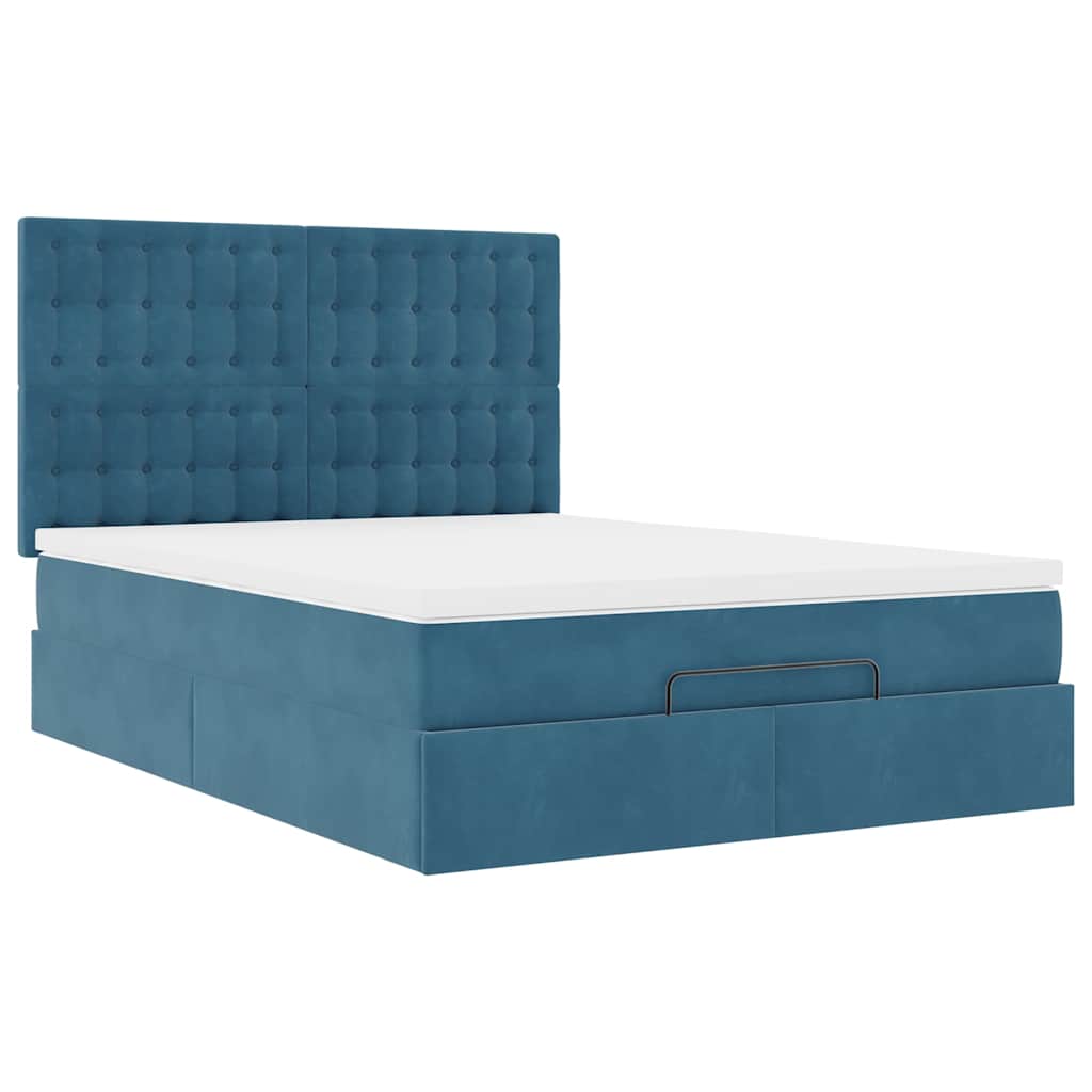 Ottoman-Bett mit Matratzen Dunkelblau 140x200 cm Samt