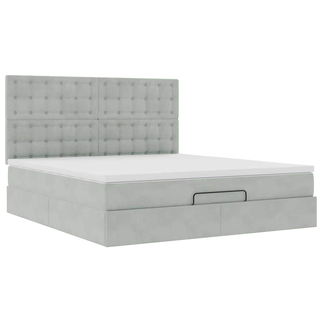 Ottoman-Bett mit Matratzen Hellgrau 160x200 cm Samt