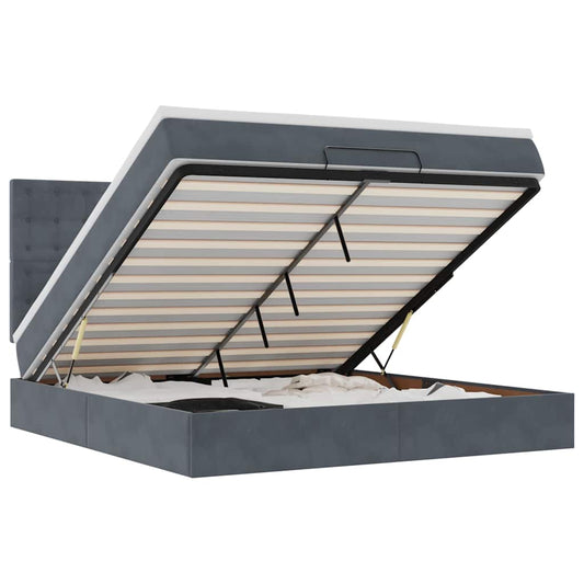 Ottoman-Bett mit Matratzen Dunkelgrau 160x200 cm Samt