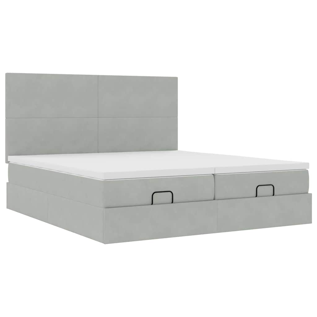 Ottoman-Bett mit Matratzen Hellgrau 200x200 cm Samt