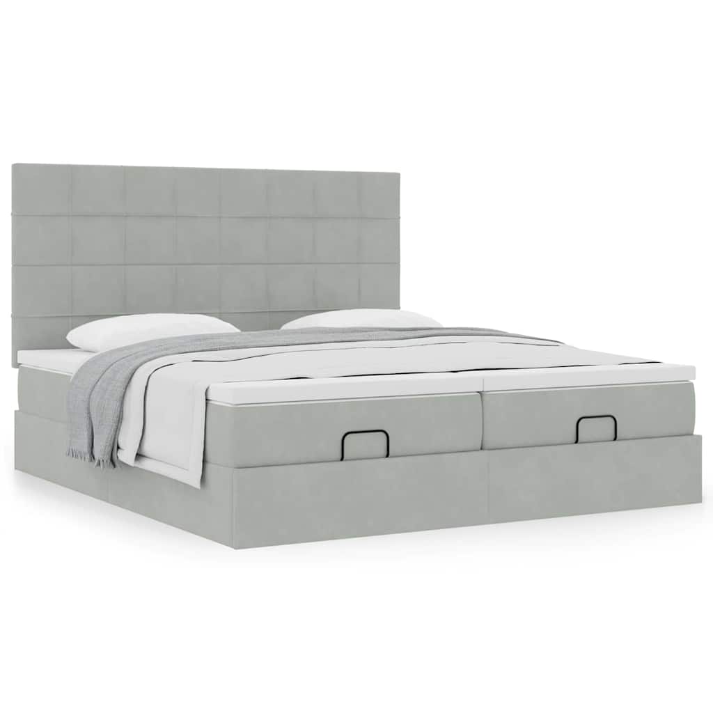 Ottoman-Bett mit Matratzen Hellgrau 200x200 cm Samt
