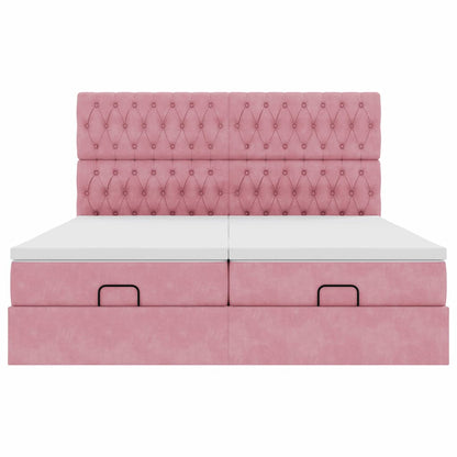 Ottoman-Bett mit Matratzen Rosa 200x200 cm Samt