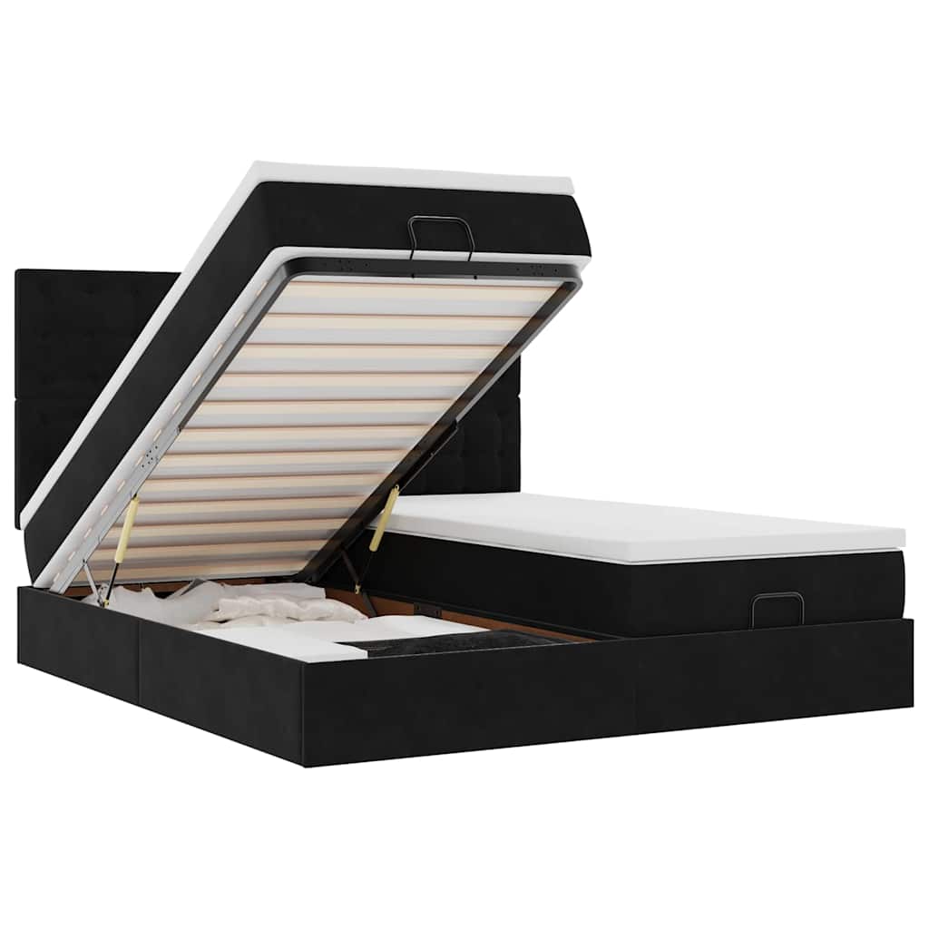 Ottoman-Bett mit Matratzen Schwarz 180x200 cm Samt