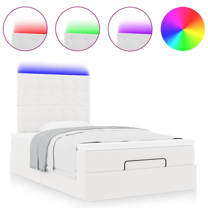 Ottoman-Bett mit Matratze & LEDs Weiß 120x190 cm Kunstleder