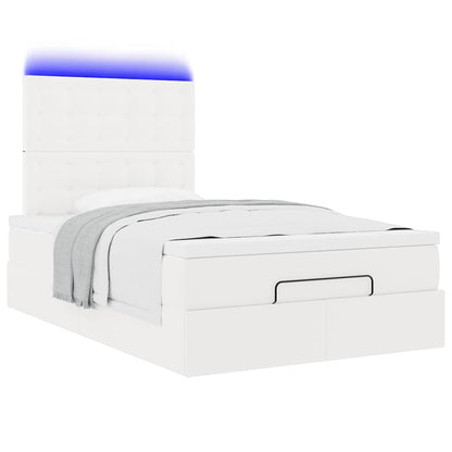 Ottoman-Bett mit Matratze & LEDs Weiß 120x190 cm Kunstleder