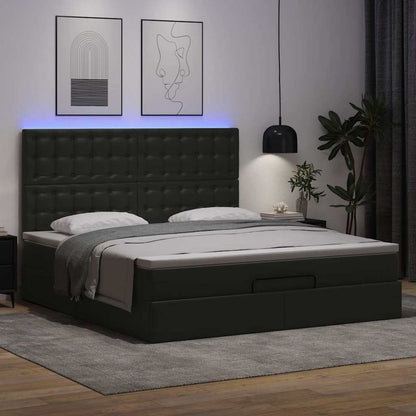 Ottoman-Bett mit Matratze & LEDs Schwarz 160x200 cm Kunstleder