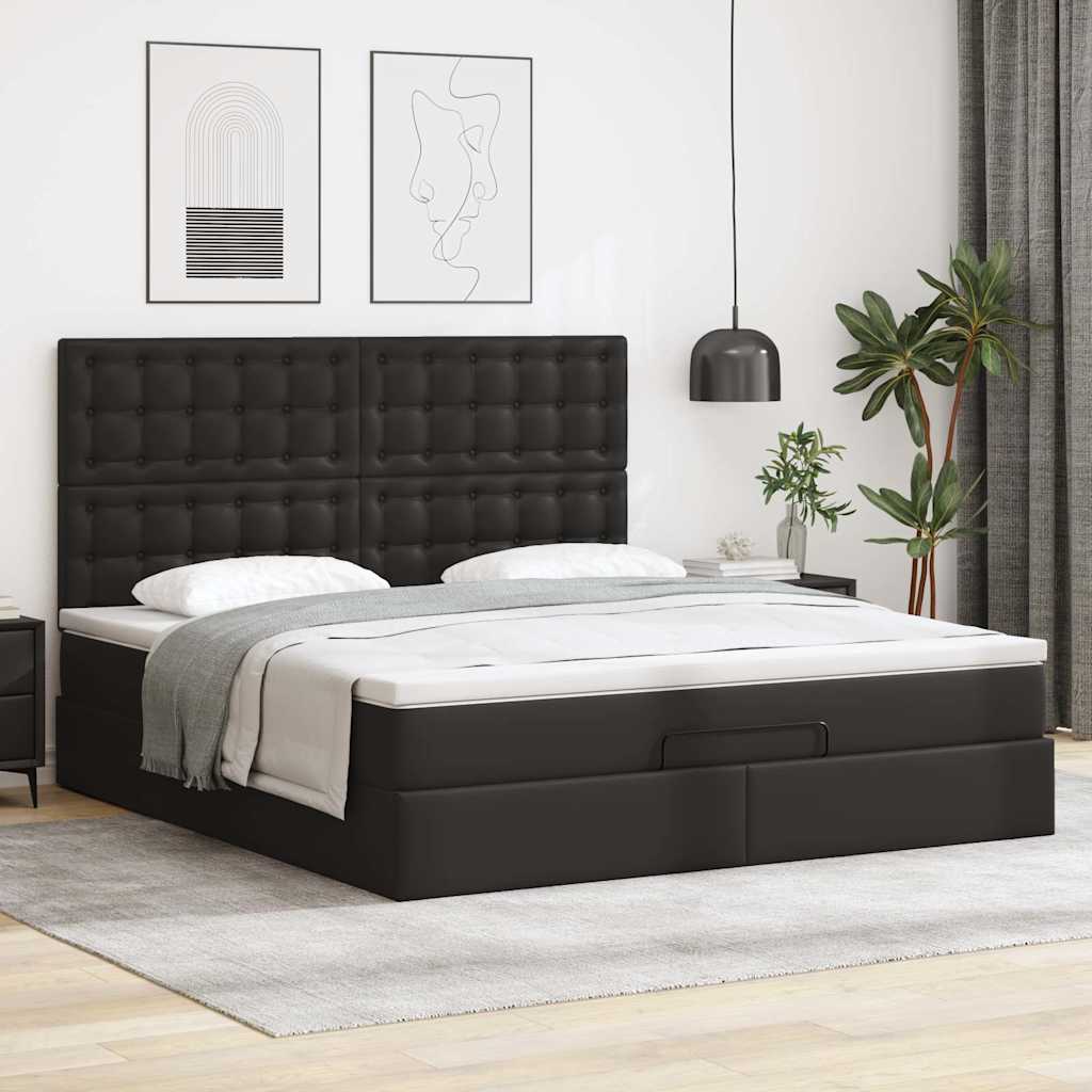Ottoman-Bett mit Matratze & LEDs Schwarz 160x200 cm Kunstleder