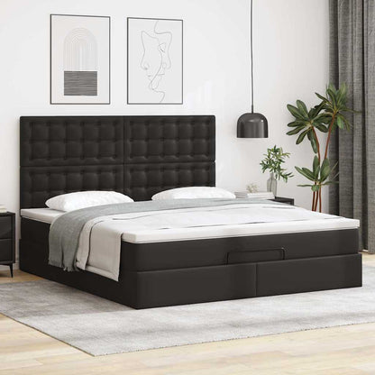 Ottoman-Bett mit Matratze & LEDs Schwarz 160x200 cm Kunstleder