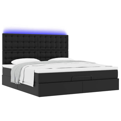 Ottoman-Bett mit Matratze & LEDs Schwarz 160x200 cm Kunstleder