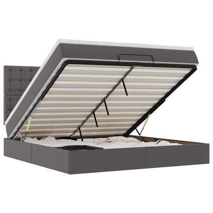 Ottoman-Bett mit Matratze & LEDs Grau 160x200 cm Kunstleder