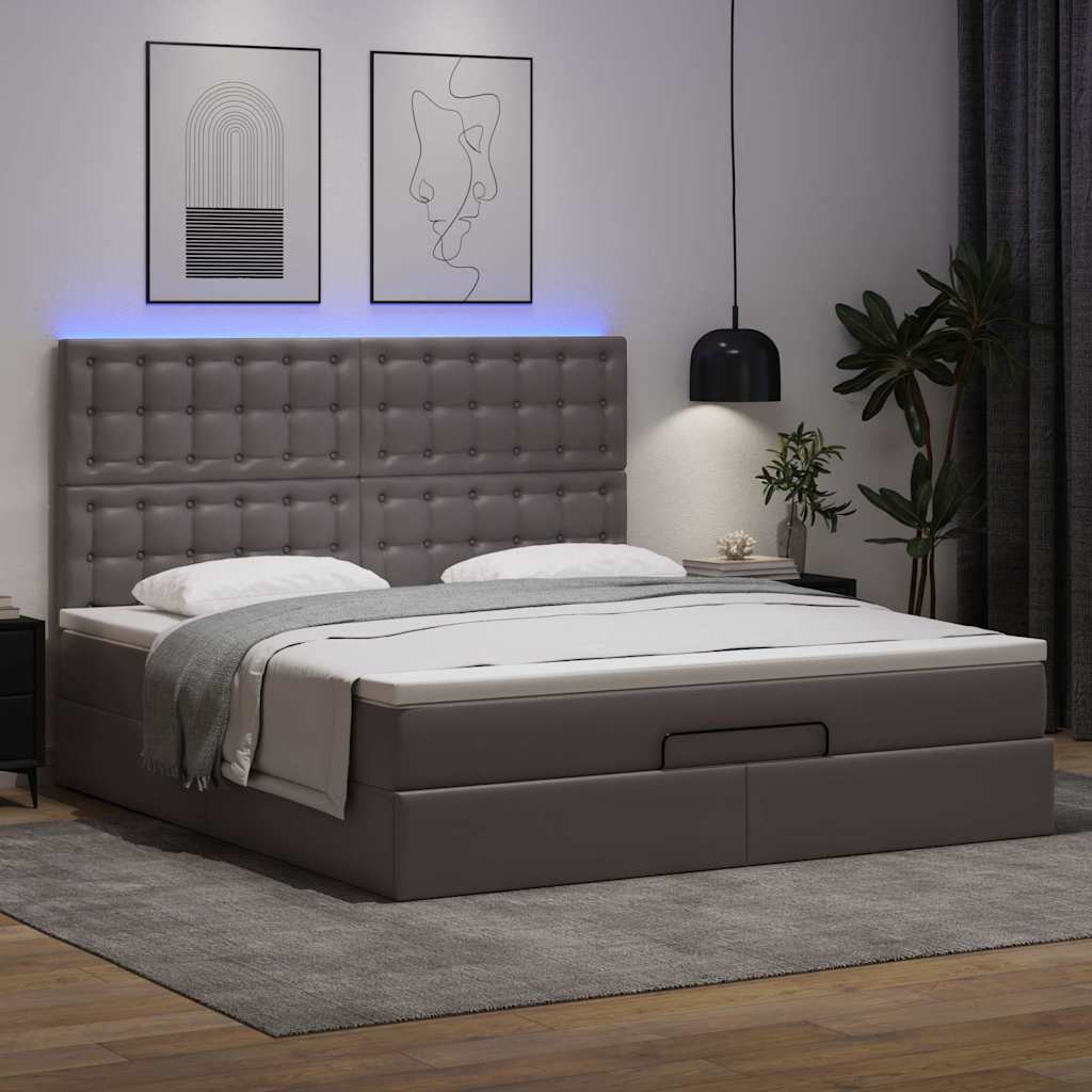 Ottoman-Bett mit Matratze & LEDs Grau 160x200 cm Kunstleder
