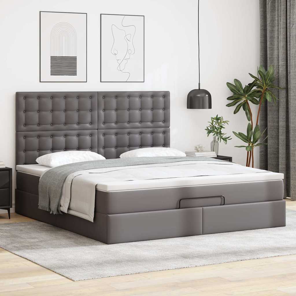Ottoman-Bett mit Matratze & LEDs Grau 160x200 cm Kunstleder