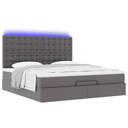 Ottoman-Bett mit Matratze & LEDs Grau 160x200 cm Kunstleder