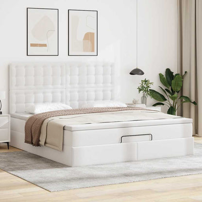 Ottoman-Bett mit Matratze & LEDs Weiß 180x200 cm Kunstleder