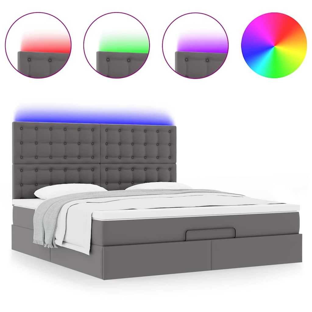 Ottoman-Bett mit Matratze & LEDs Grau 180x200 cm Kunstleder